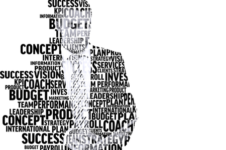 Businessman in buzzwords against white background with vignetteの写真素材