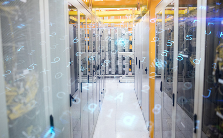 Virus background against image of data center