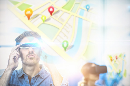 Map app against young man using the virtual reality video glassの写真素材