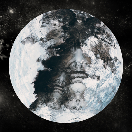 Snow covered on planet earth over white background