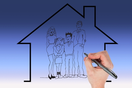 digital composite of hand drawing family graphicの写真素材