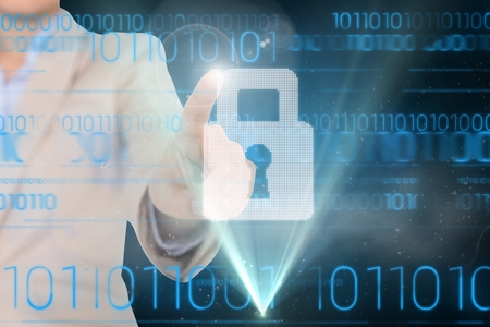 digital composite of hand pointing to graphic with technology background