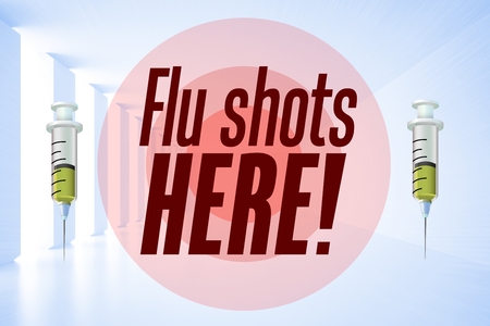 Composite image of syringes with corridor backgroundの写真素材