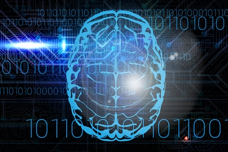 Composite image of brain with programming background