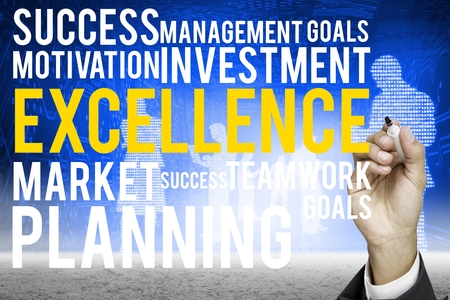 Digital composite of Business buzzwords on blue background
