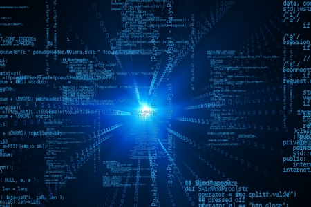 composite of programming graphic on dark background