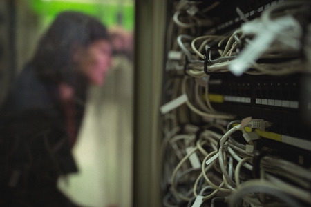 Close-Up of rack mounted server in server roomの写真素材