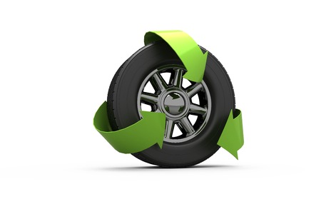 Wheel with green arrows for ecologyの写真素材