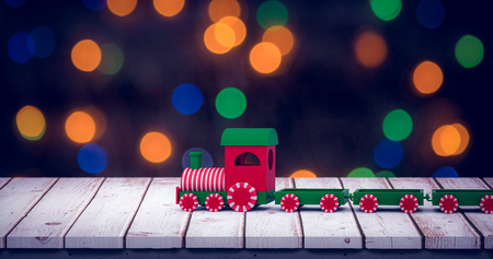 Engine with empty carriages against close-up of lightingの写真素材