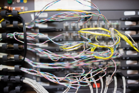 Close-up of rack mounted server in server room