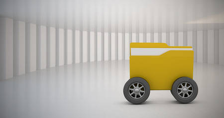 Digital image of folder with tire against white curved room