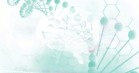Red spiral pattern of dna with connected dots over white background