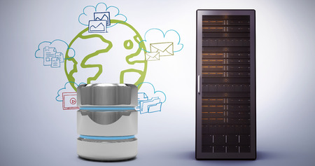 Hard drive storage  against composite image of cloud computing doodle