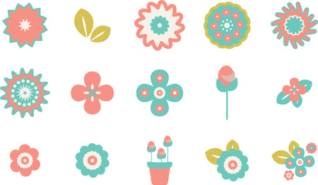 Various flowers vector icons on white backgroundのイラスト素材