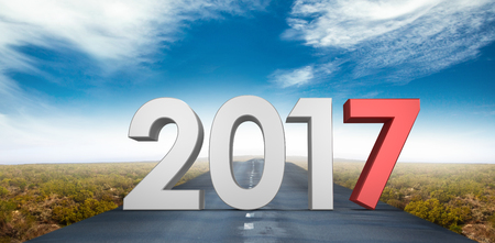 Digital image of number against view of an empty streetの写真素材