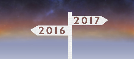 Digital image of new year 2017 against idyllic sky during sundownの写真素材