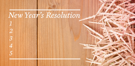 Composite image of new years resolution list against wooden wallの写真素材