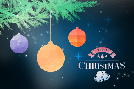 Merry christmas message against blue background with vignetteの写真素材