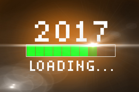 Green loading display against orange background with vignette