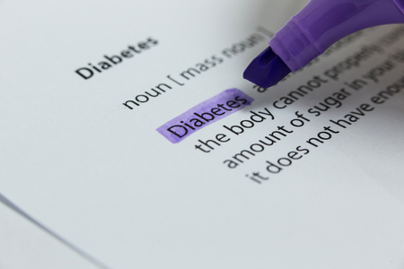 The word diabetes highlighted in violet with felt tip penの写真素材