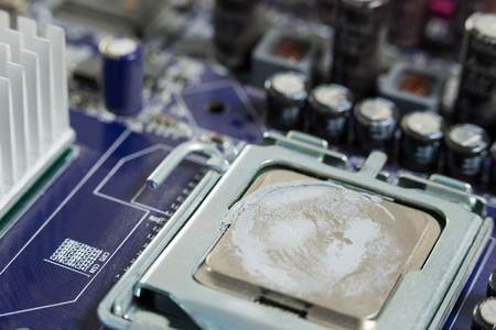 Close-up of electronic circuit board with processorの写真素材