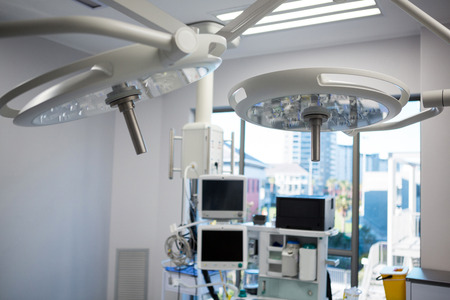 Equipment and medical devices in modern operating room at hospital
