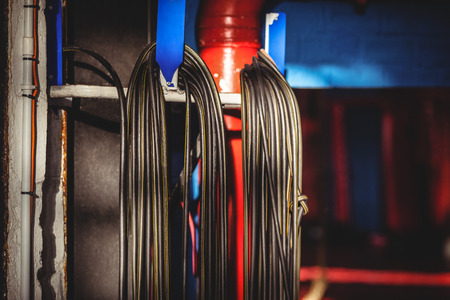 Close-up of skipping ropes in fitness studioの写真素材