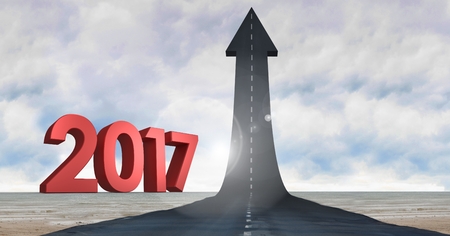 2017 against a composite image 3D of road leading towards blue sky