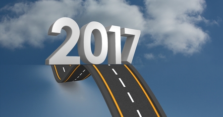 2017 against composite image 3D of bumpy road in sky