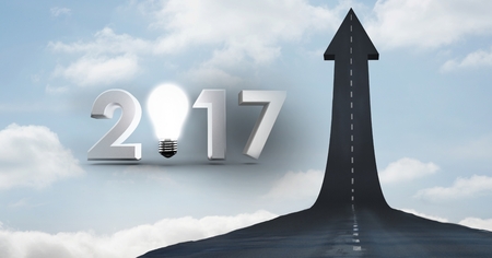 2017 against a composite image 3D of road leading towards blue skyの写真素材