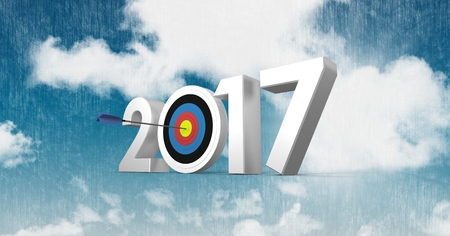 Darts target as 2017 against a composite image 3D of clouds and blue sky