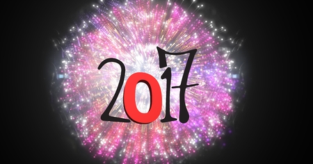 2017 against a composite image 3D of circle shape fireworks at night