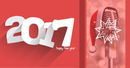 Composite image 3D of 2017 new year and santa hat on microphone