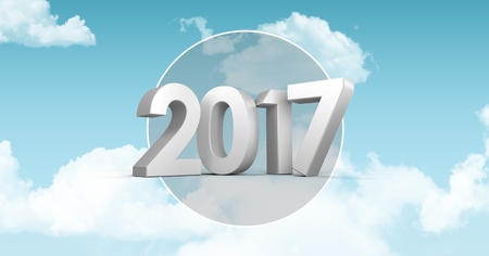 2017 against a composite image 3D of clouds and blue skyの写真素材