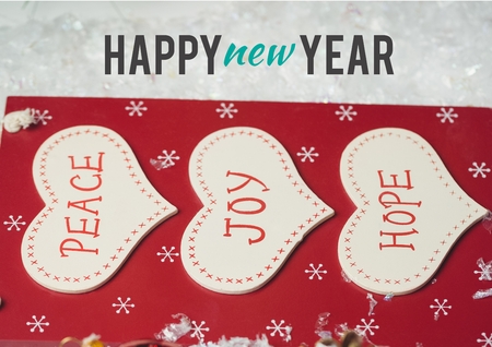 Happy new year wishes with message of peace, joy and hope on heart