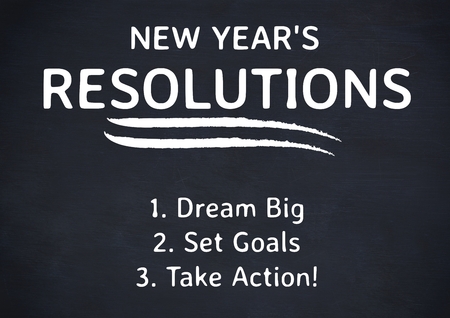 List of new year resolution goals against black backgroundの写真素材