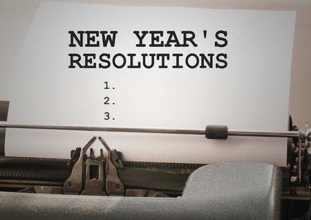 List of new year resolution goals typed on typewriterの写真素材