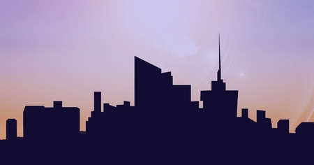 Silhouette of a modern city scape skylineの写真素材