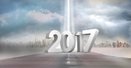 3D 2017 against a composite image of road in blue sky