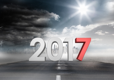 2017 against a composite image of road in sky during dayの写真素材