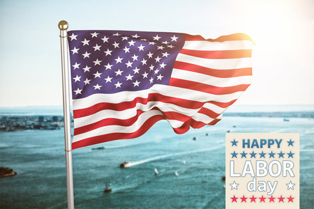 Poster of celebrate labor day text against harbourの写真素材