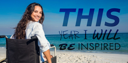 this year i will be inspired against portrait of disabled womanの写真素材