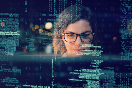 Close-up of businesswoman siting in office 3Dの写真素材