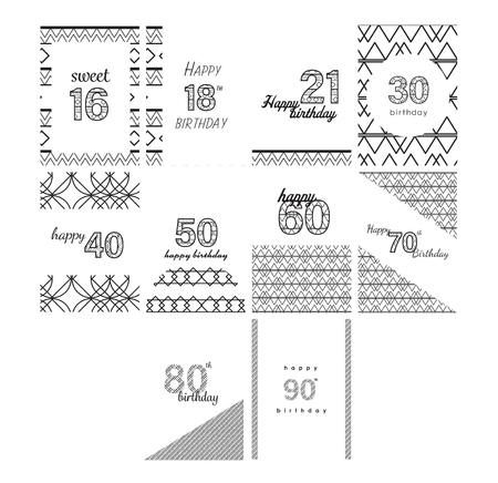 Vector icon set for birthday cards with age on white backgroundのイラスト素材