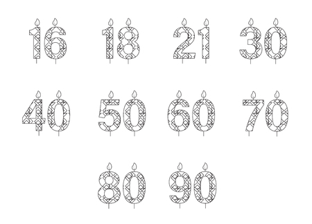 Vector icon set for birthday candles in numbers on white backgroundのイラスト素材
