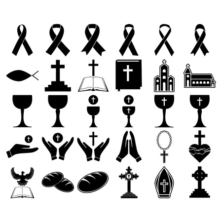 Vector set of christian religious icons on white backgroundのイラスト素材