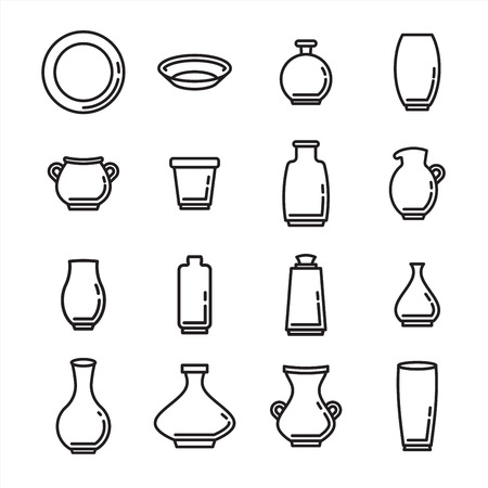 Vector icon set of various kitchenware on white backgroundのイラスト素材