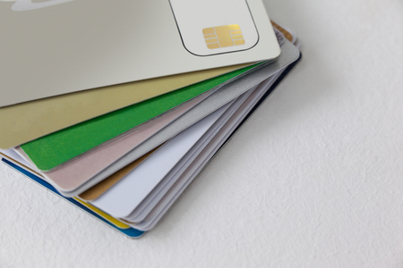 Close-up smart cards on white backgroundの写真素材