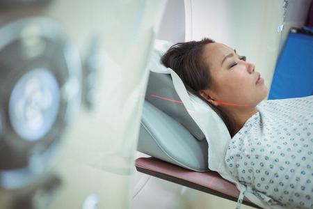 Close-up of patient undergoing CT scan test in the hospitalの写真素材
