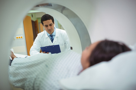 Patient undergoing CT scan test in the hospitalの写真素材